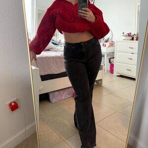 Women's Red and Black Jeans